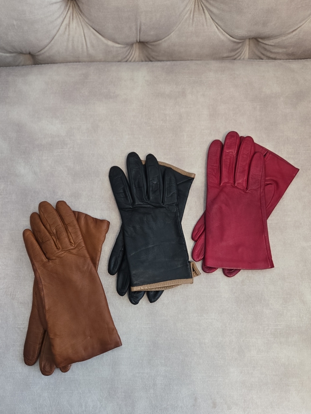 Leather Women's Gloves - Camel, Black, Red, Size 6-6.5